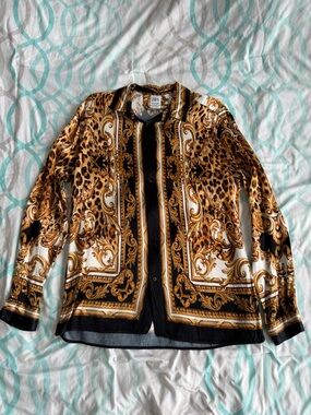 Zara Black, Gold & White Baroque Leopard Print Button-Front Jacket